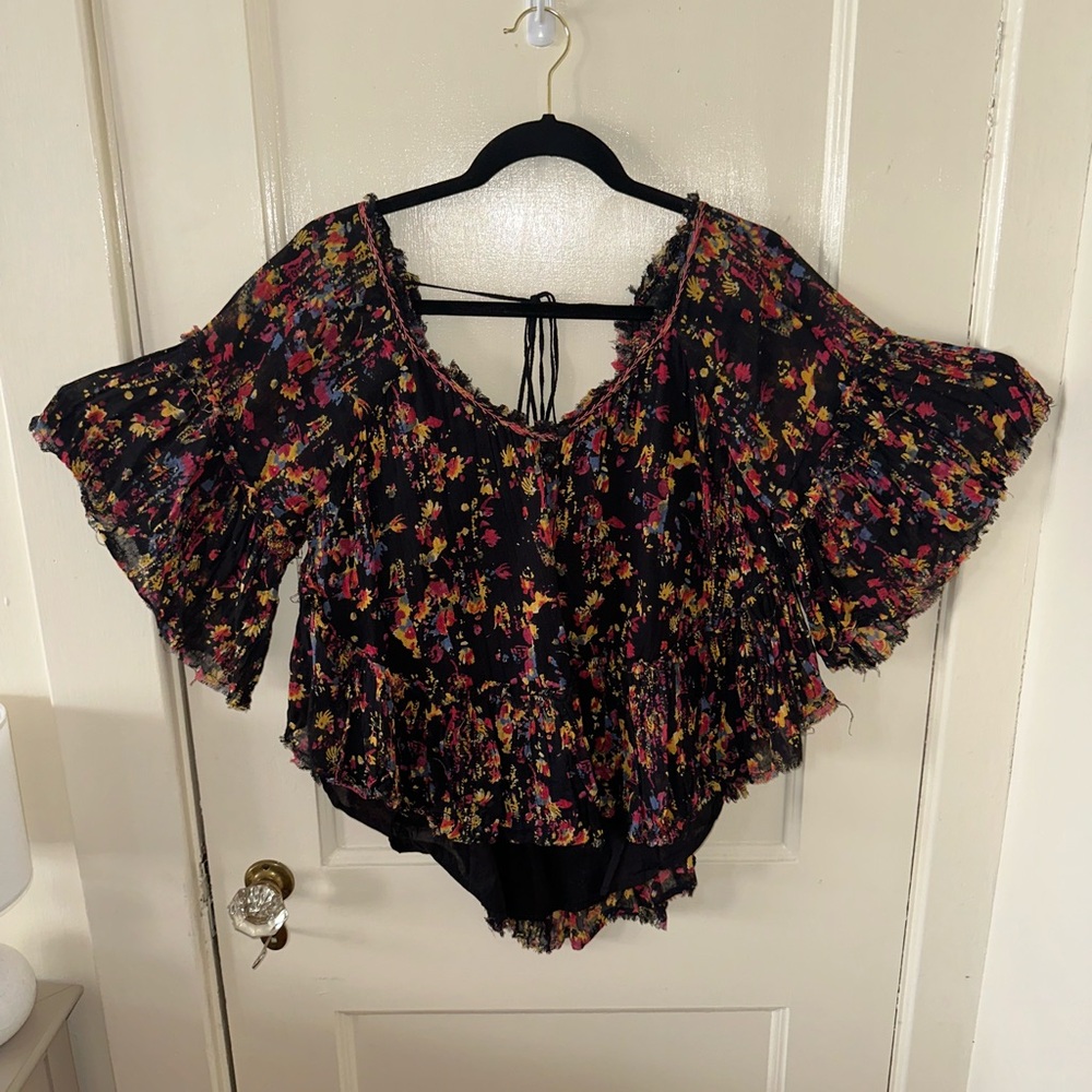 Free people floral button up top size large